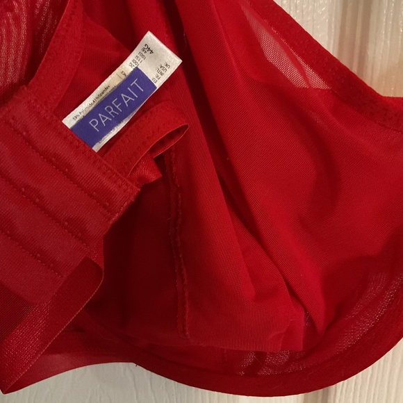Parfait Double Mesh Lined Plunge Bra Red Underwire Semi Sheer - Picture 9 of 9